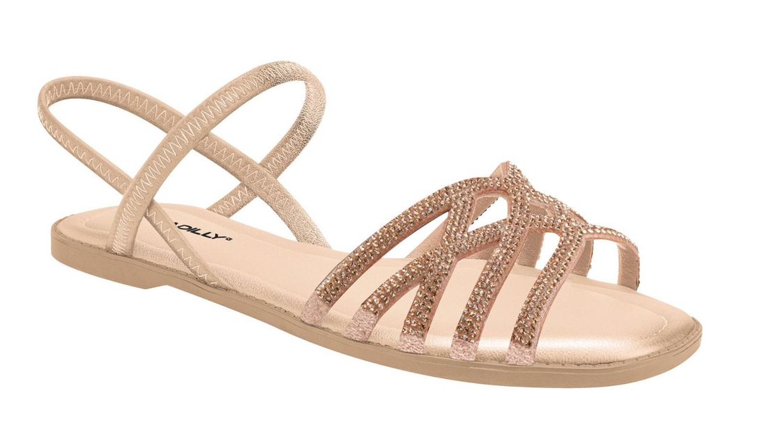 Sandália Rasteira Piccadilly Com Strass Feminino Cor Ouro Rosado