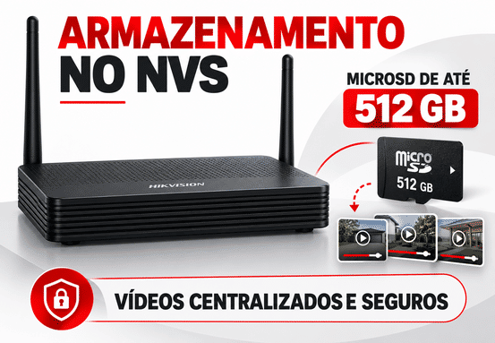 Armazenamento no NVS com cartão Micro SD de até 512 GB