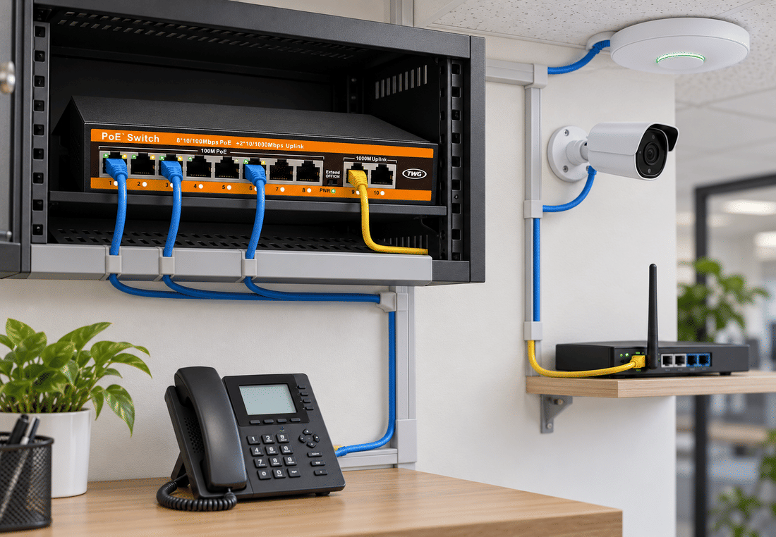 Instalacao plug-and-play de camera IP e ponto de acesso Wi-Fi no switch TWG TW-4810 AI