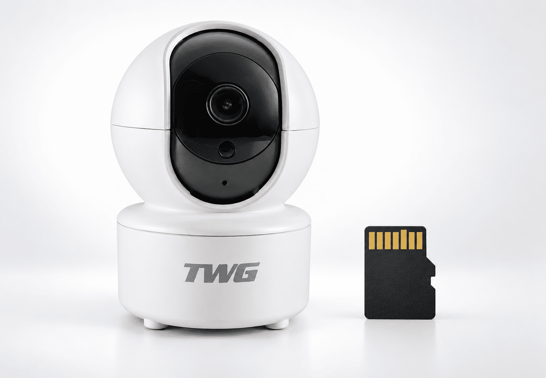 Câmera ao lado de um cartão de memória MicroSD