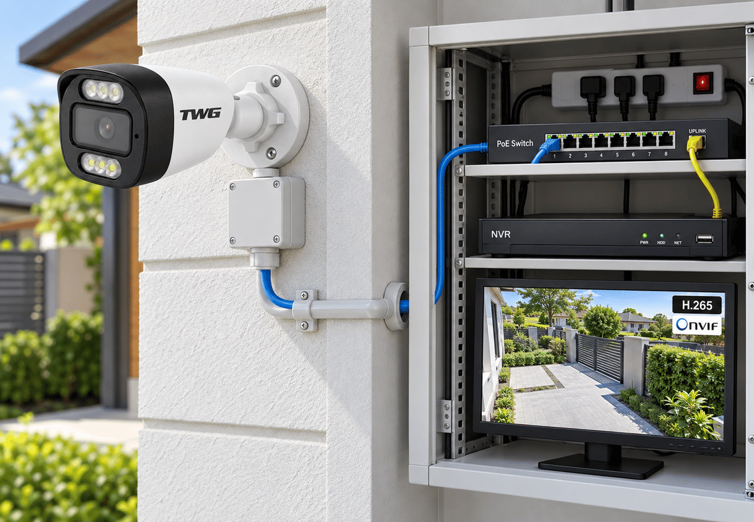 Câmera TWG TW-6611 AR conectada a switch PoE e NVR