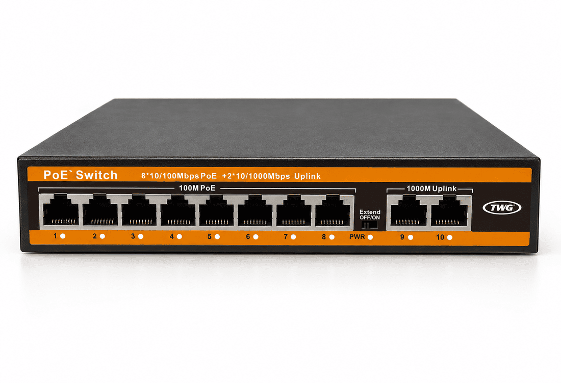 Switch PoE TWG TW-4810 AI 8 portas mais 2 uplink Gigabit
