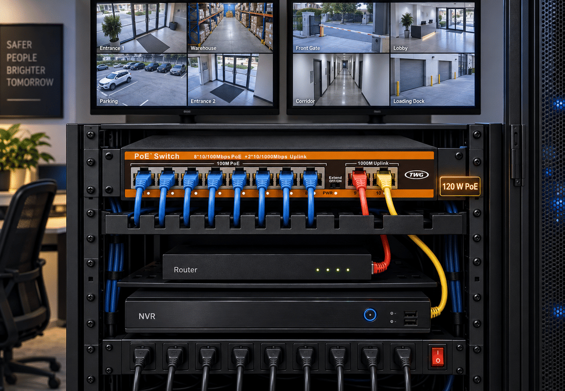 Central de monitoramento com multiplas cameras conectadas ao switch TWG TW-4810 AI