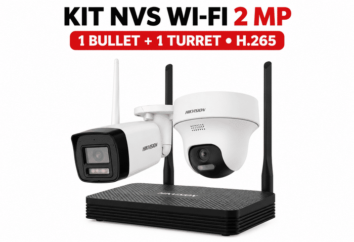 Kit NVS Wi-Fi Hikvision NKS422W02H com 1 Câmera Bullet e 1 Câmera Torre 2MP H.265