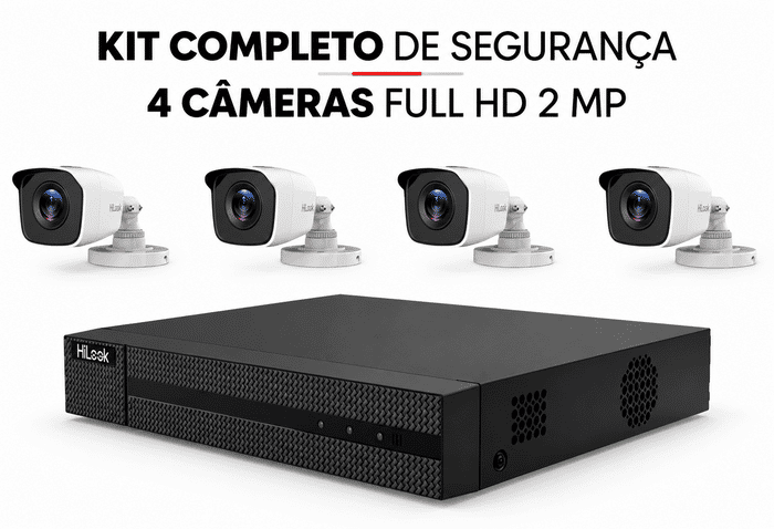 Kit CFTV HiLook Hikvision TK-4142BH-MP com DVR 4 Canais e 4 Câmeras Bullet Full HD 2MP