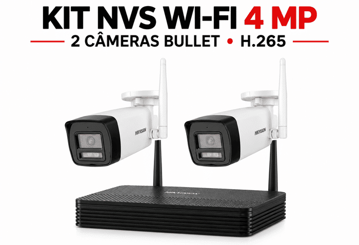 Kit NVS Wi-Fi Hikvision NKS424W0H com 2 Câmeras Bullet H.265 4MP