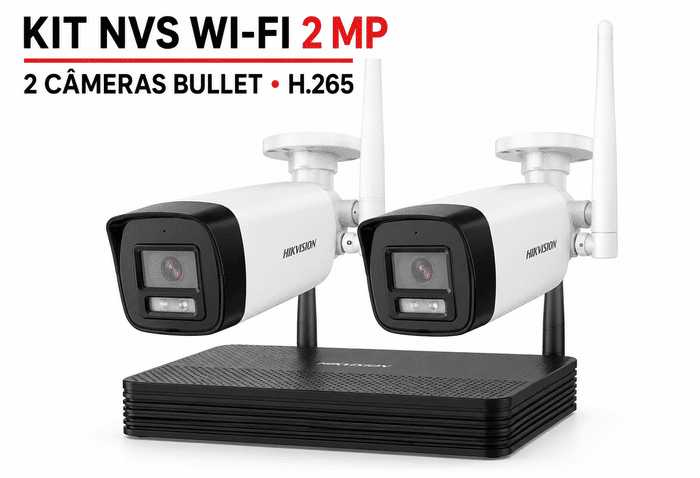 Kit NVS Wi-Fi Hikvision NKS422W0H com 2 Câmeras Bullet H.265 2MP