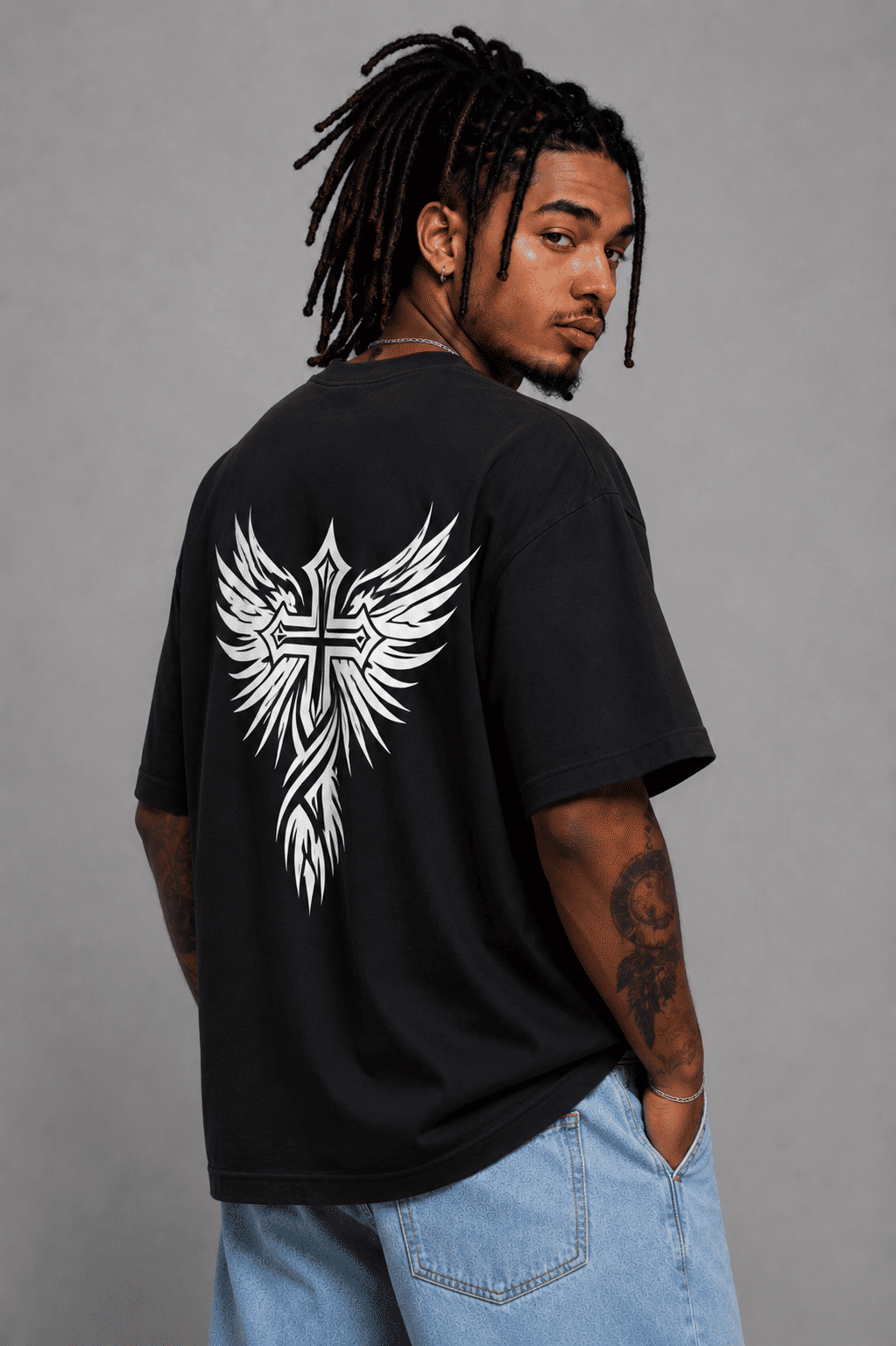 Camiseta Oversized Cruz Asa Masculina Streetwear Premium