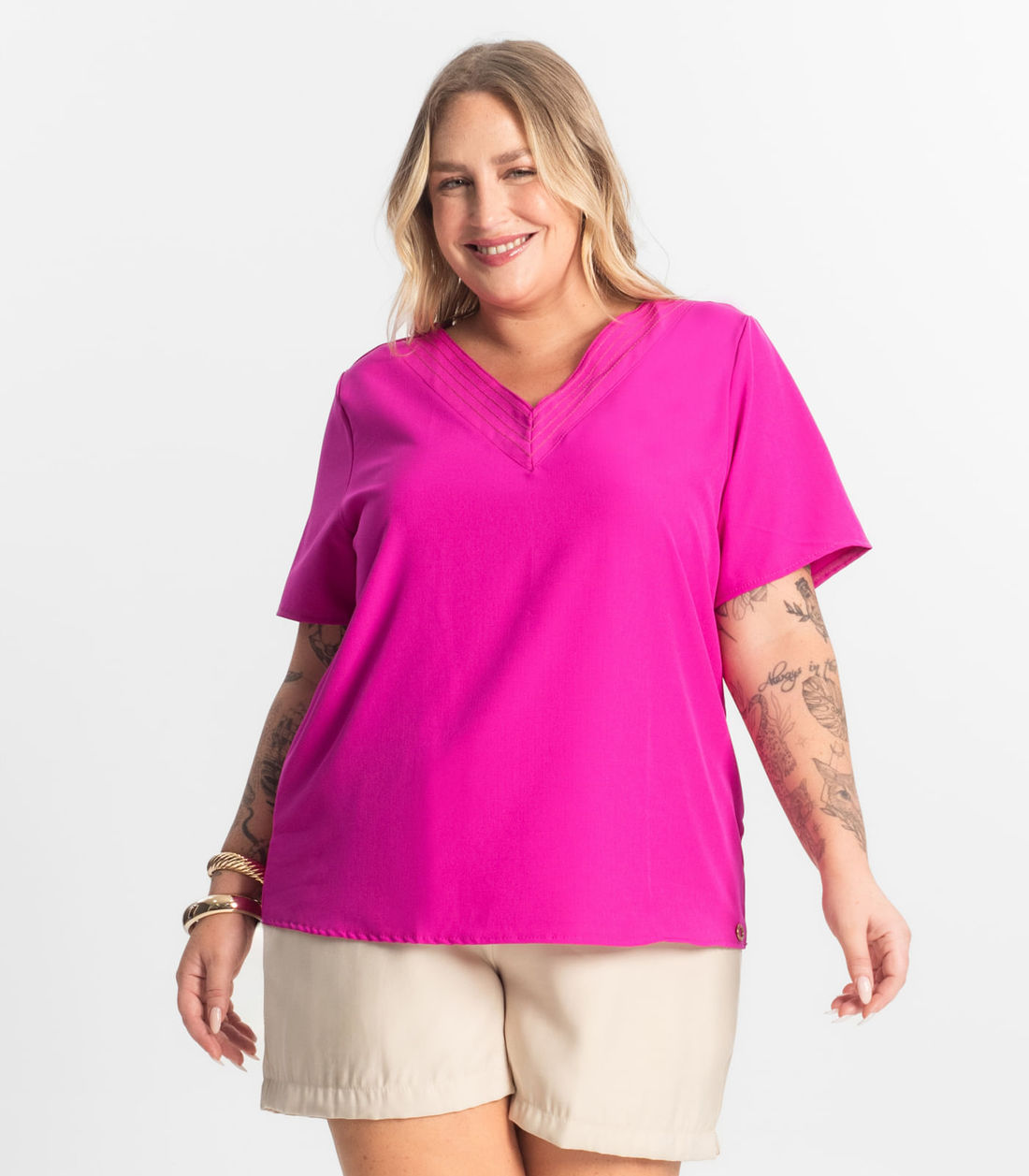 Blusa Feminina Manga Curta Gola V Secret Glam - Moda Feminina e Masculina, Itens para Casa e Mais l Rovitex