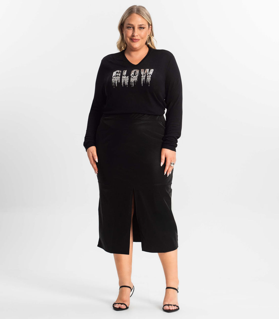 Saia Midi Plus Size com Fenda Secret Glam - Moda Feminina e Masculina, Itens para Casa e Mais l Rovitex