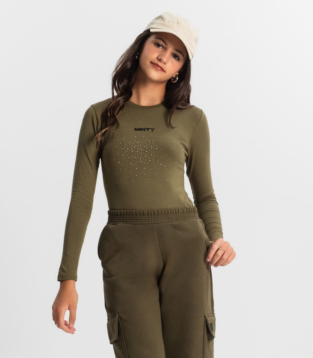 Blusa Juvenil com Strass Manga Longa Minty - Moda Feminina e Masculina, Itens para Casa e Mais l Rovitex