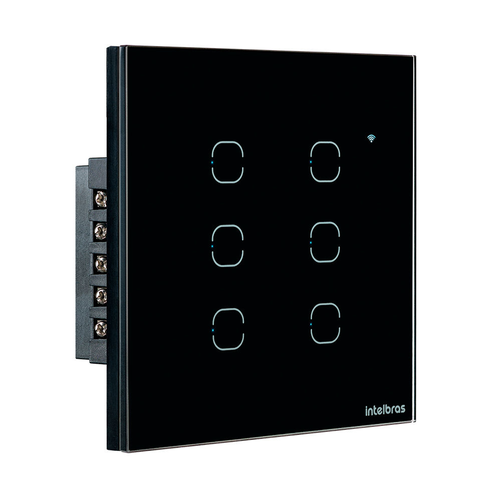 Interruptor touch smart Wi-Fi 6 teclas Preto EWS 1006 Intelbras