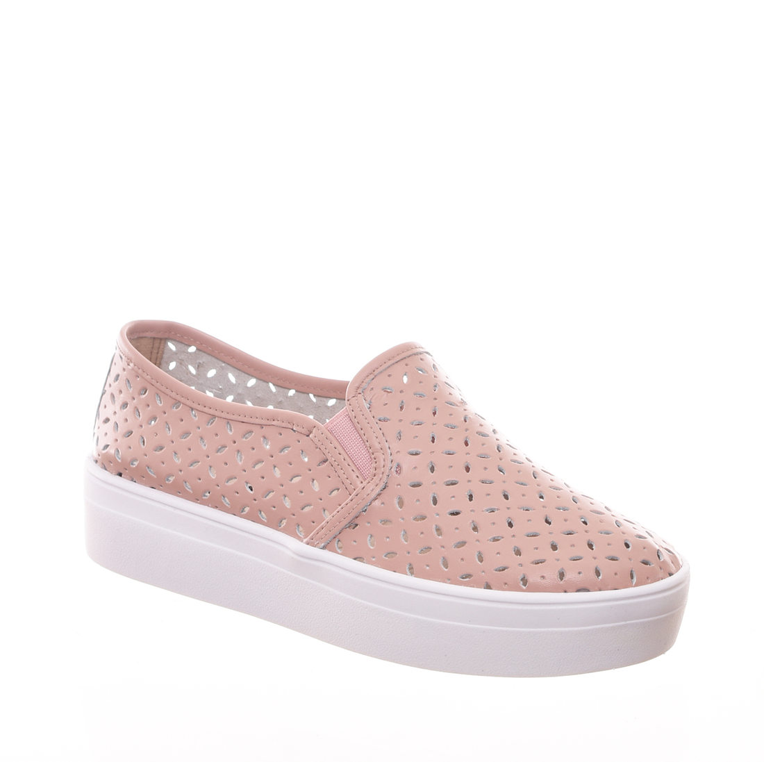 Tênis Shoes Flatform Slip-On Microperfuros Couro Rosa LM Martins