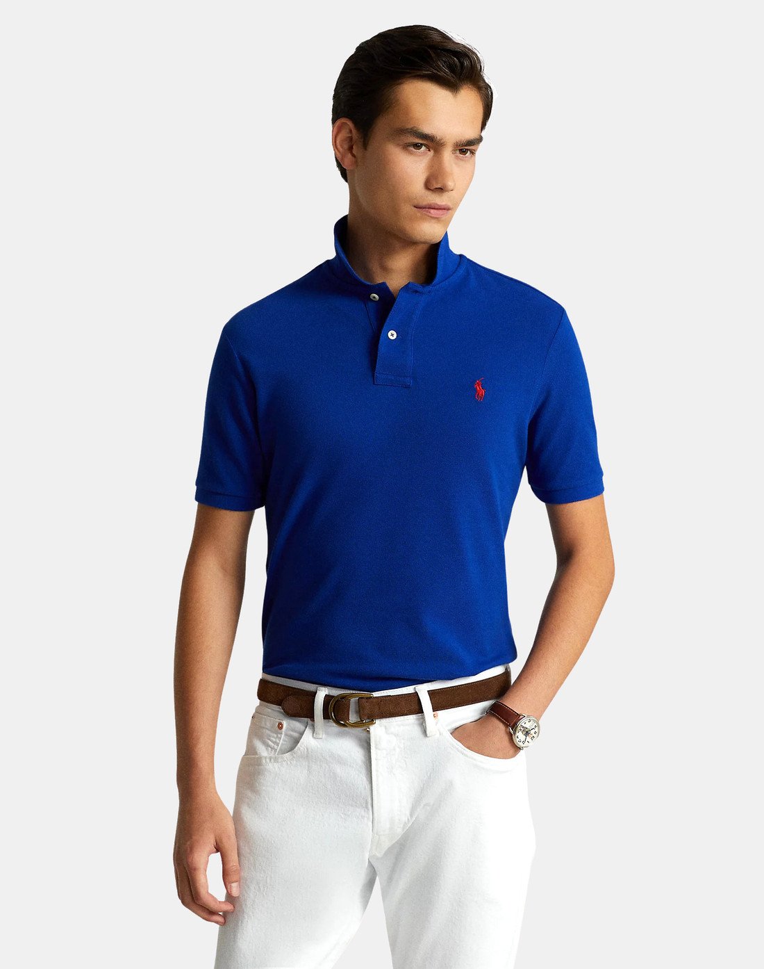 Camisa Polo Ralph Lauren Azul Custom Slim Fit Red Icon