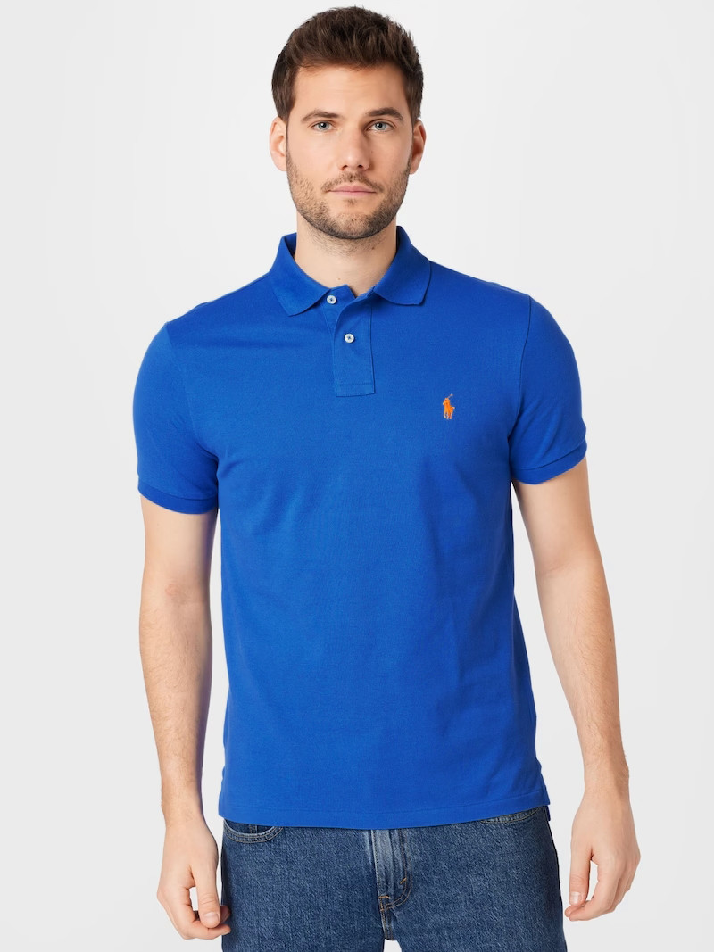 Camisa Polo Ralph Lauren Custom Fit Masculina Laranja Icon Azul