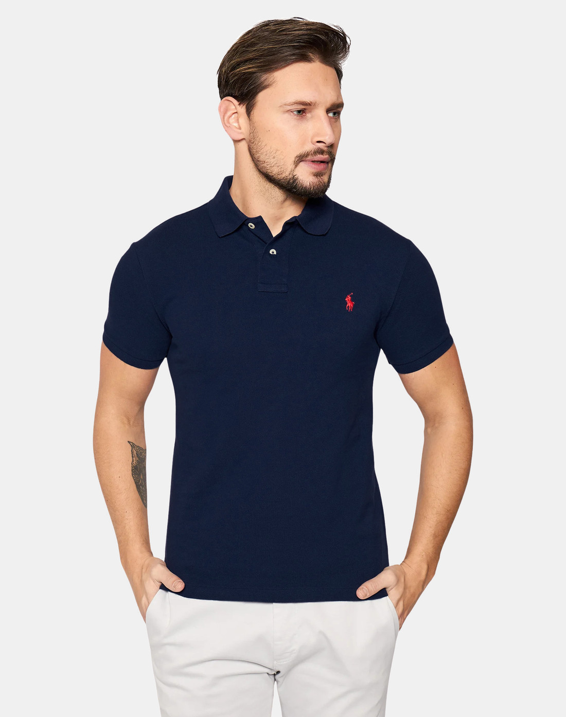 Camisa Polo Ralph Lauren Azul Marinho Custom Fit Red Icon