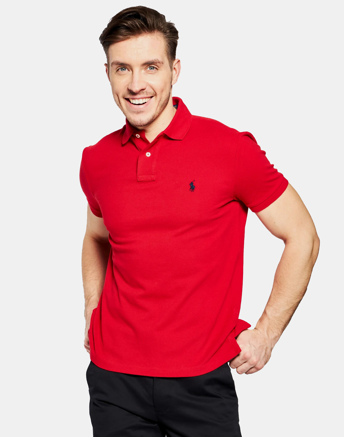 トップス POLO RALPH LAUREN CUSTOM SLIM FIT M Camisa Polo Ralph Lauren Vermelha Custom Fit Navy Icon Masculina