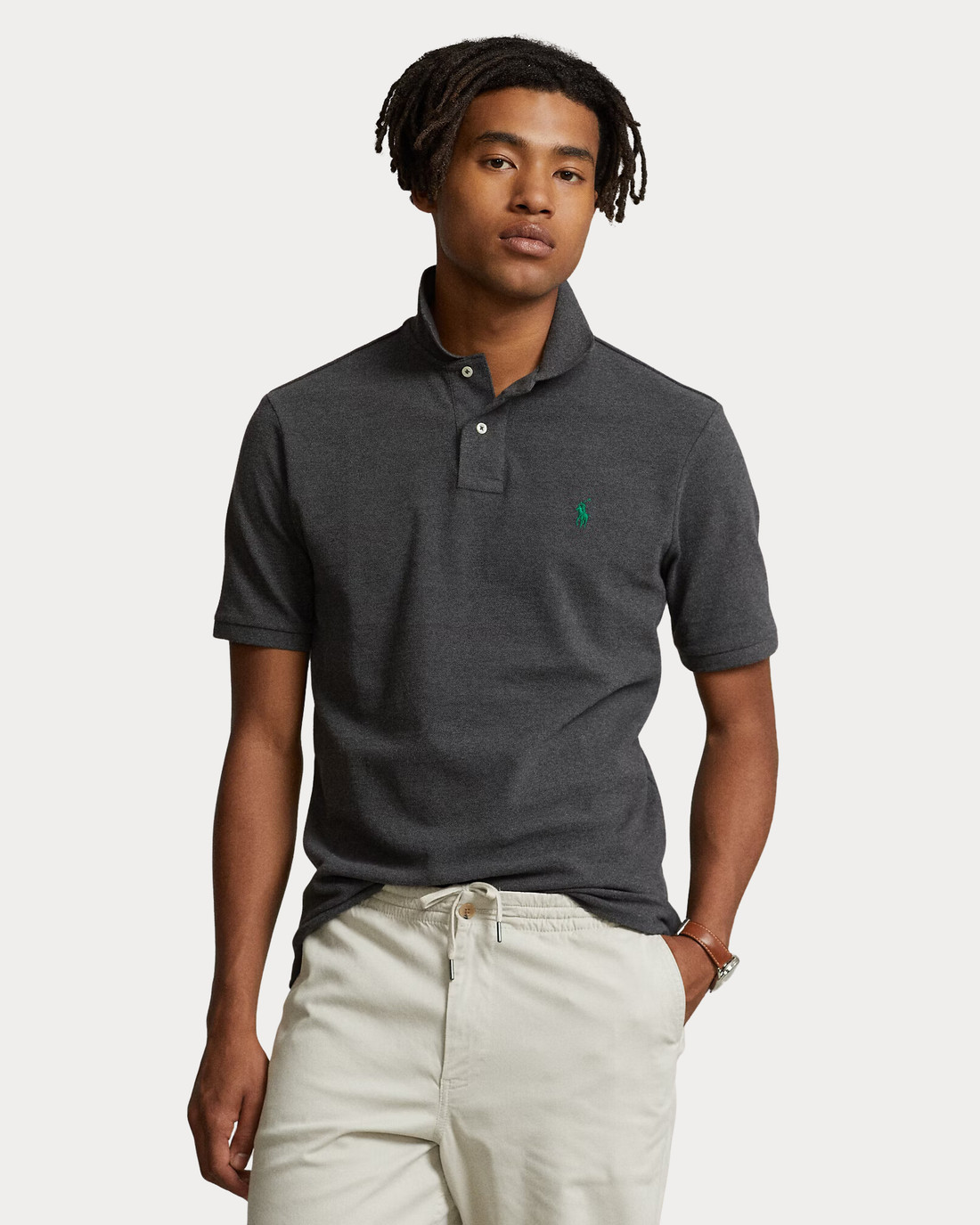 Camisa Polo Ralph Lauren Cinza Escuro Slim Fit Green Icon
