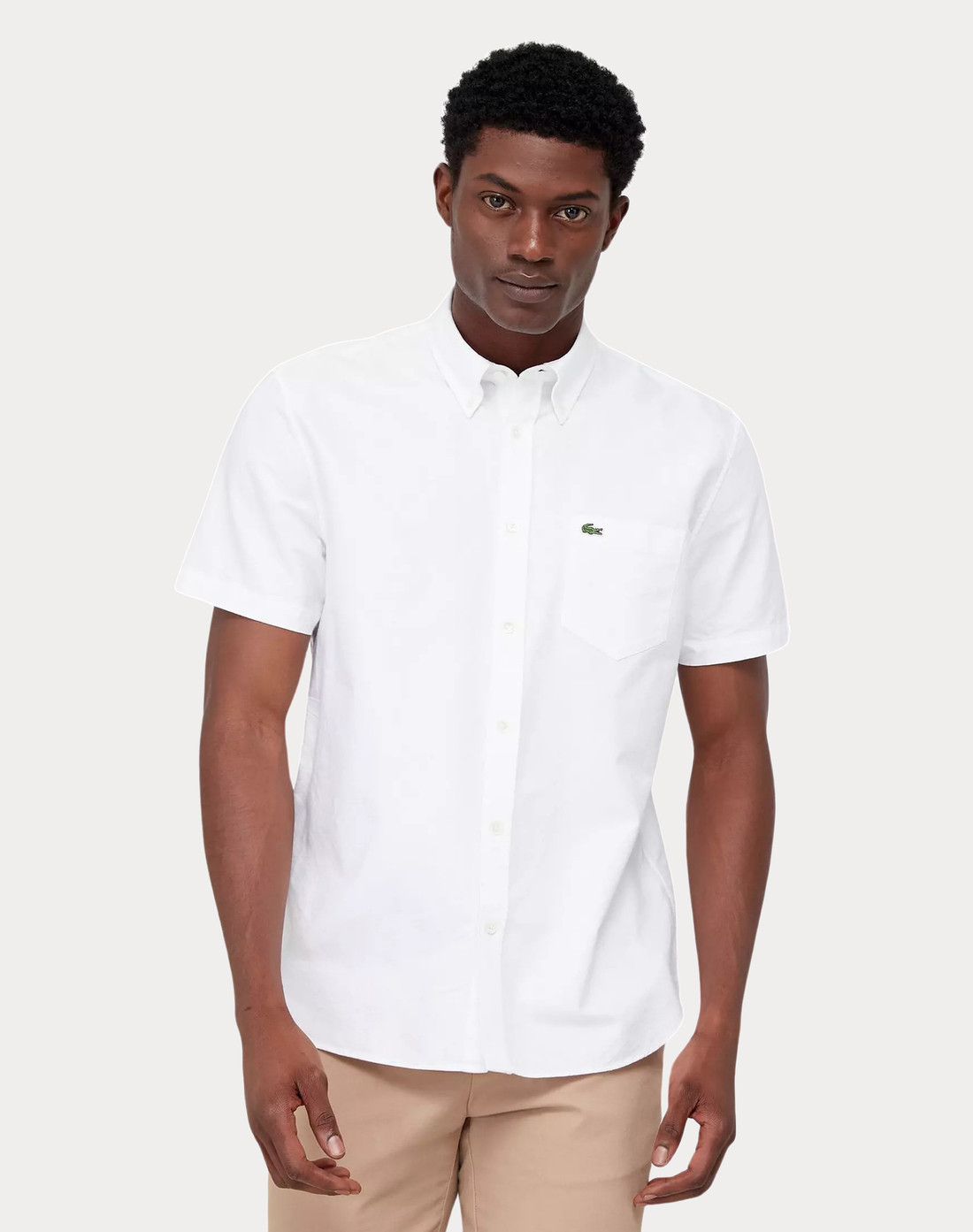 Camisa Lacoste Masculina Oxford Branca Manga Curta Original Premium ...