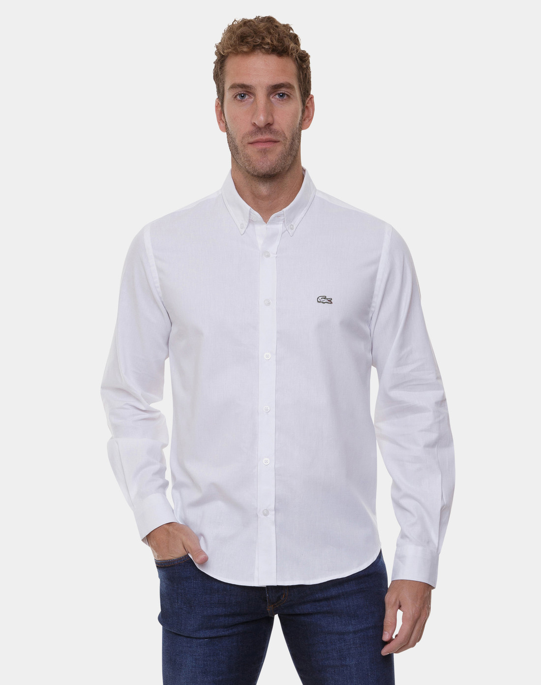 Camisa Lacoste Regular Fit Logo Crocodilo Patch White Oxford Branca Thevest Shop Loja Virtual