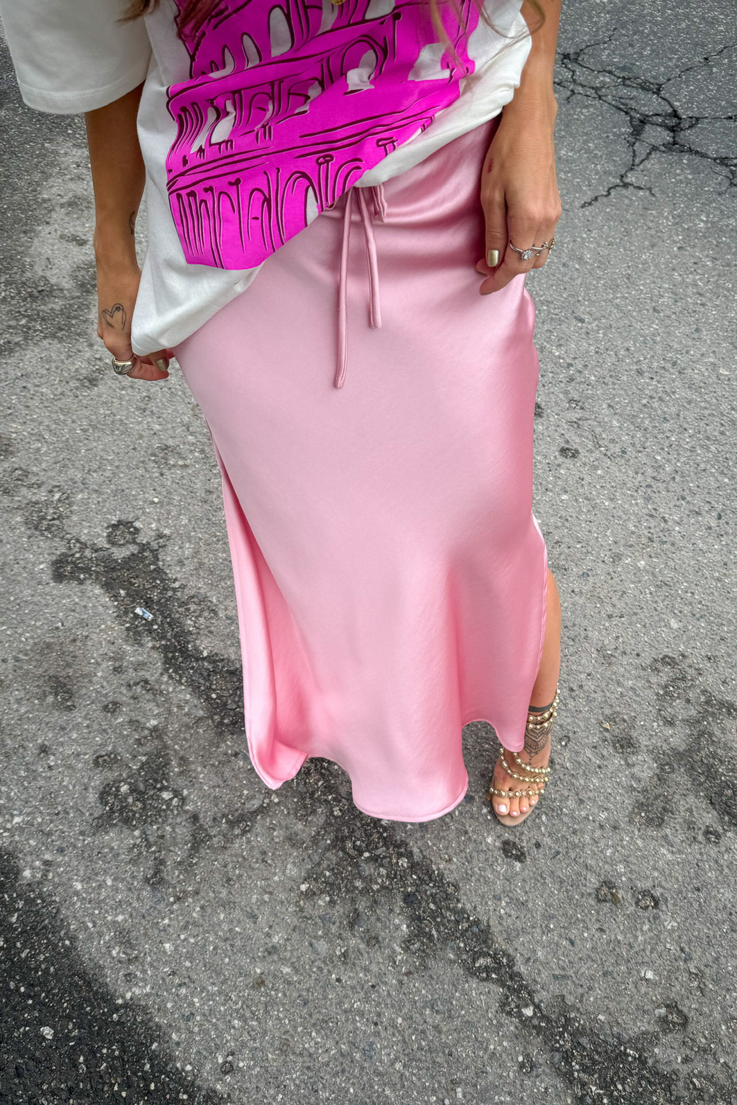 Saia Midi de Cetim Rosa Clarice Mini Moni