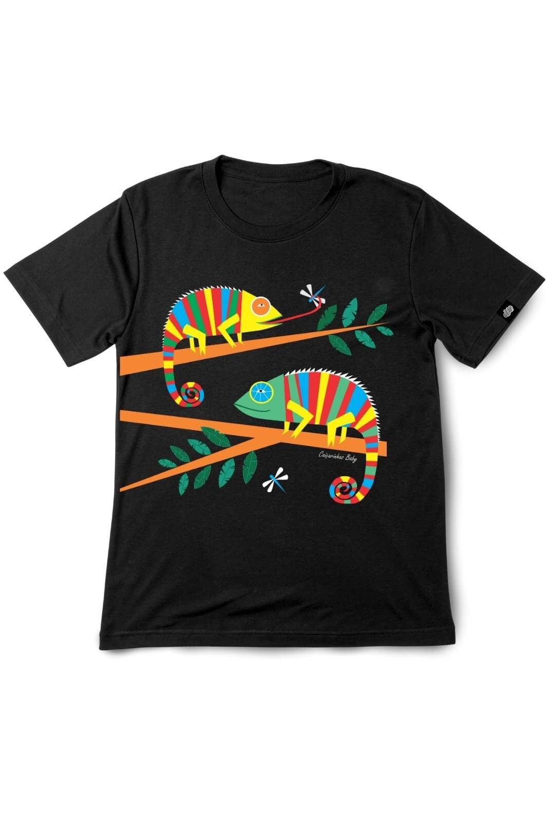 Camiseta Infantil Manga Curta Algodão Sustentável Exclusiva Preta