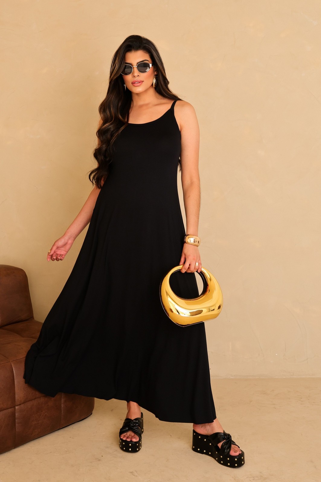 Vestido Alcinha Longo Com Bolso