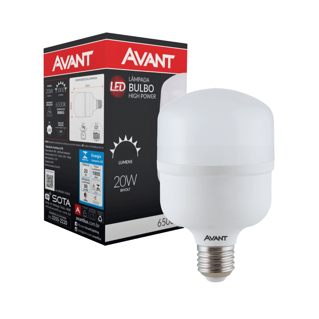 Lâmpada LED Bulbo 20W AVANT Bivolt - Branco Frio/Quente, image size:1100x1100