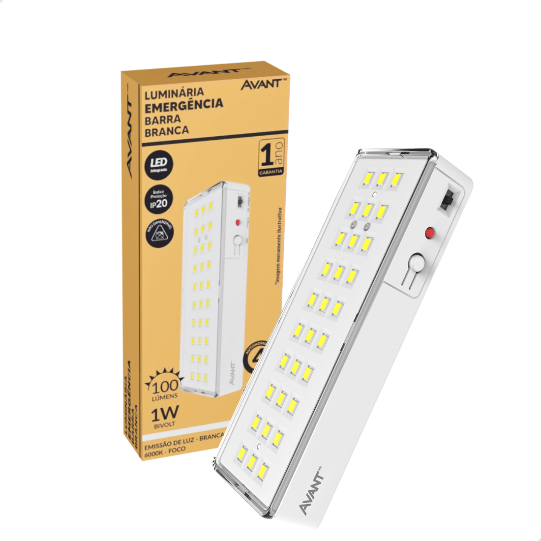 Luminária Emergência LED Barra 1W 30 Leds Branca - Avant Maeto - Loja  Virtual, image size:1100x1100
