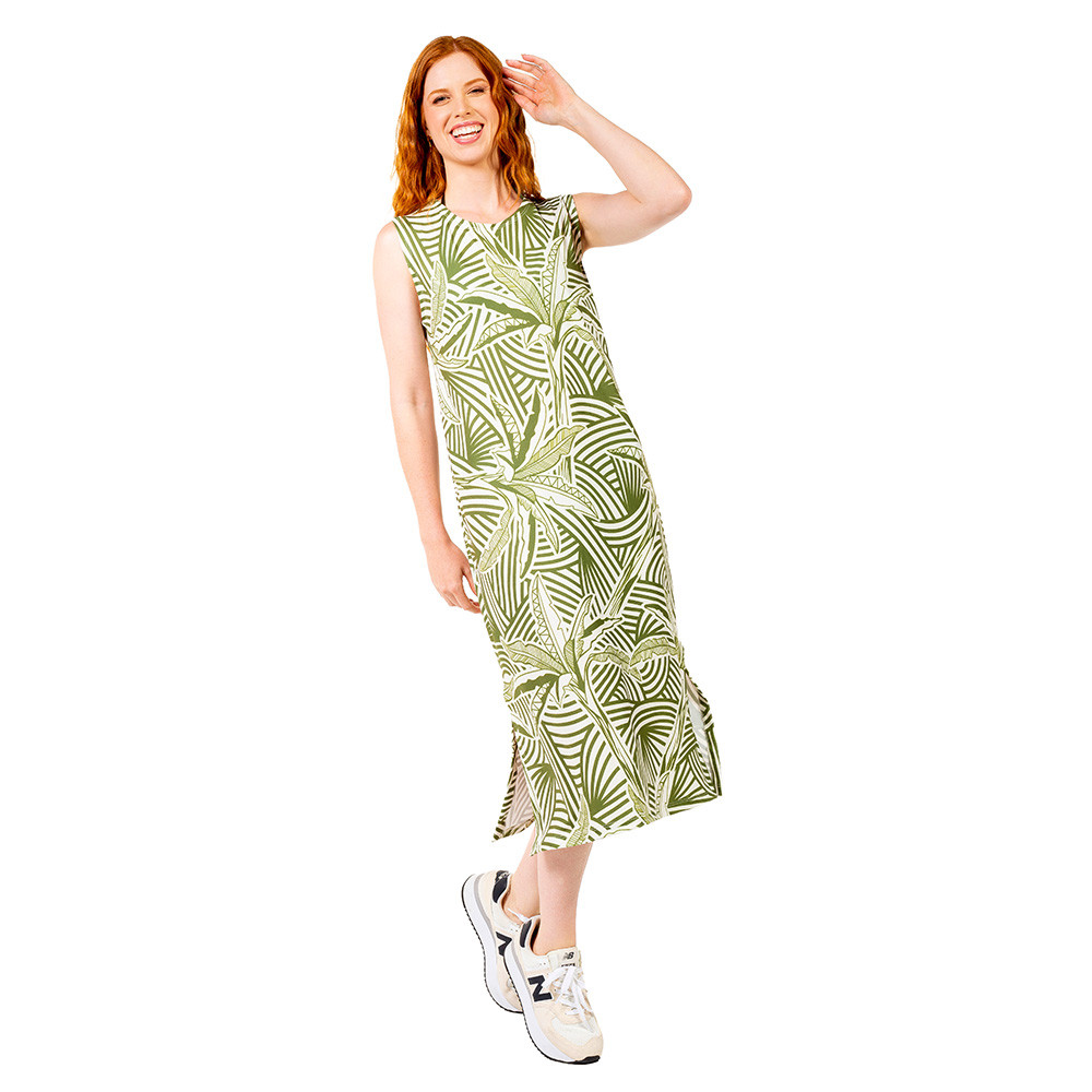 Vestido Estampado Clássico Midi Bananeiras Vetor
