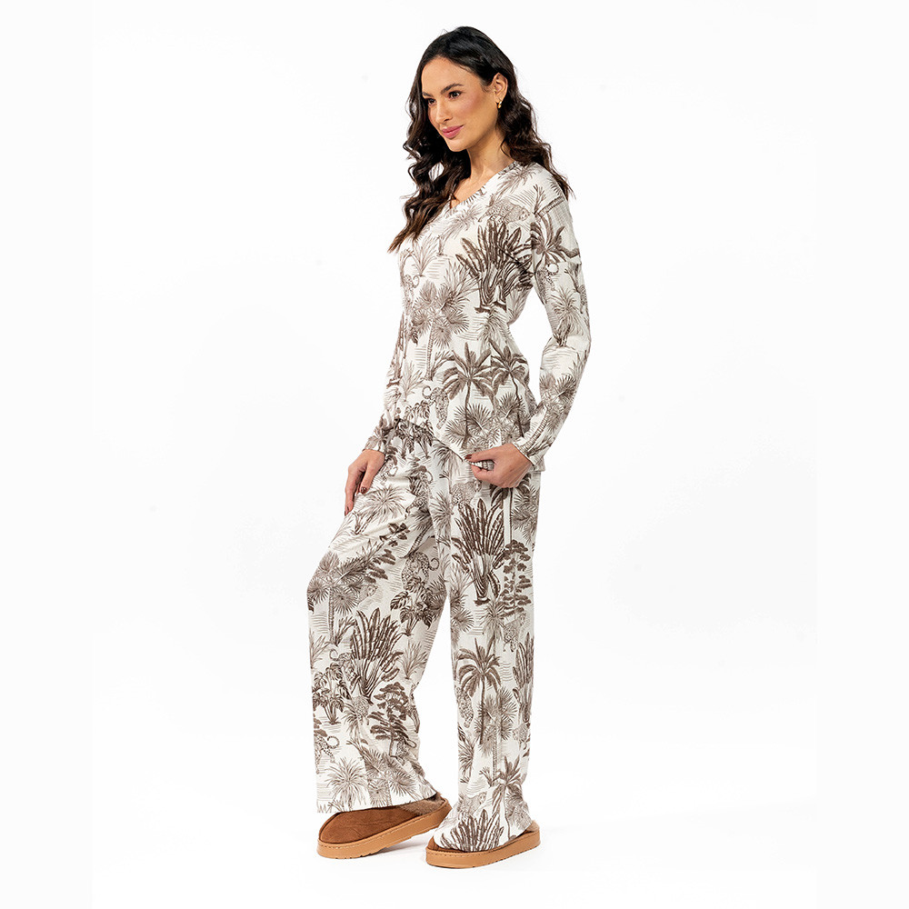 Conjunto Pijama Longo Canelado Adulto Natureza Caramelo