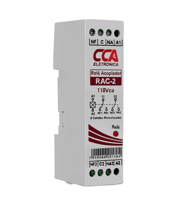 Relé Acoplador Interface 110V - 127V com 2 Contatos Reversíveis