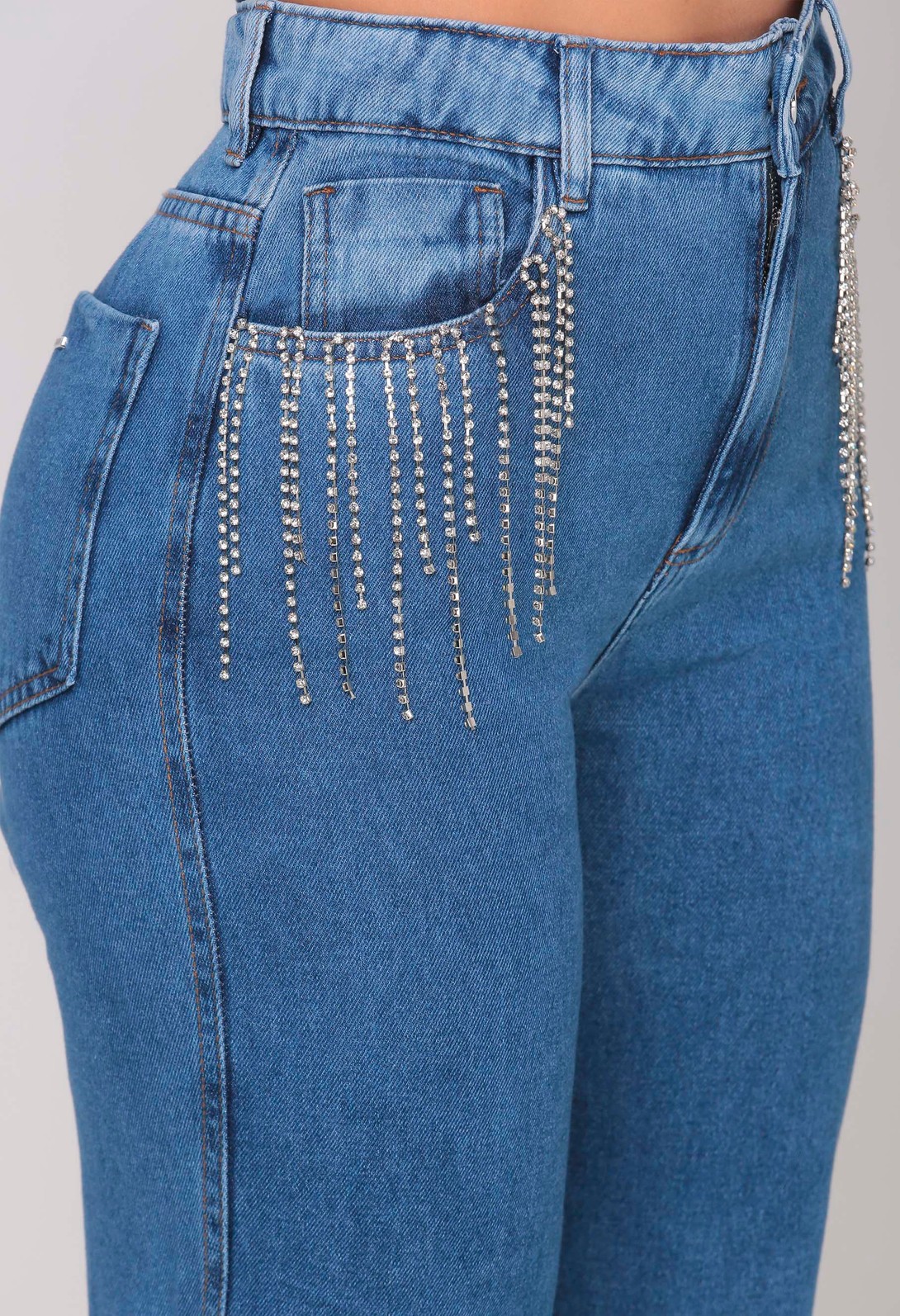 Calça Jeans Wide Leg Feminina Com Termo Corrente Strass 25643 767 Jeans