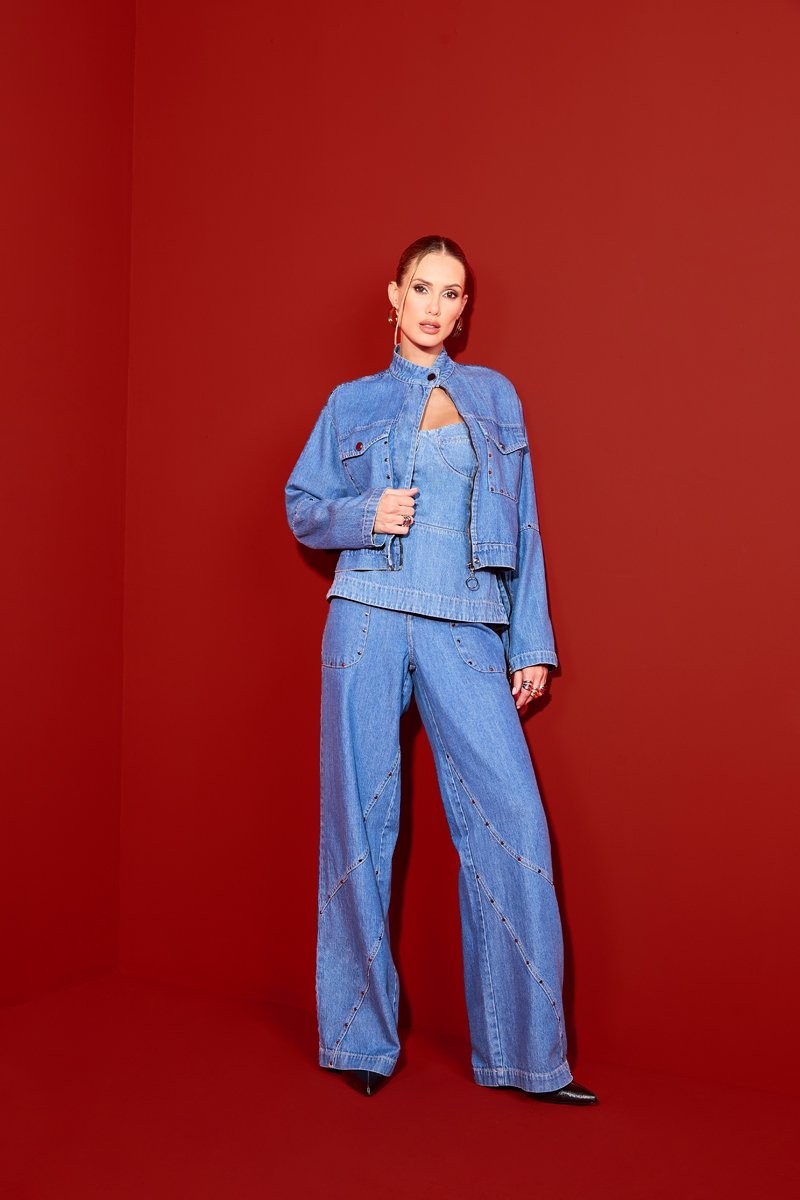 Jaqueta Jeans Com Tachas Luleg- Loja Virtual