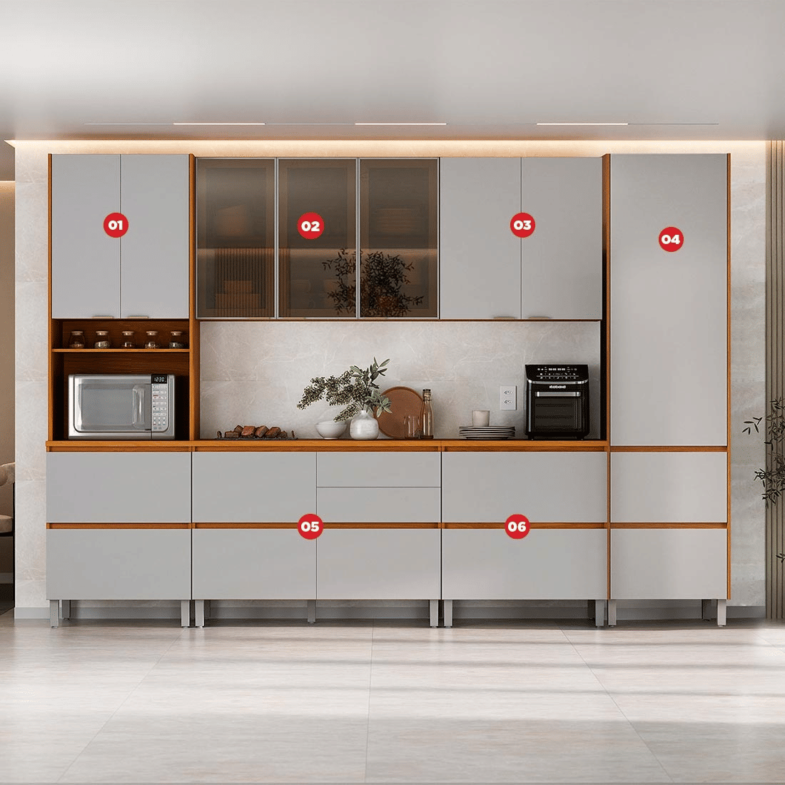 Cozinha Completa Itatiaia Lúmina 6 Módulos 330cm 100% MDF Cinamomo