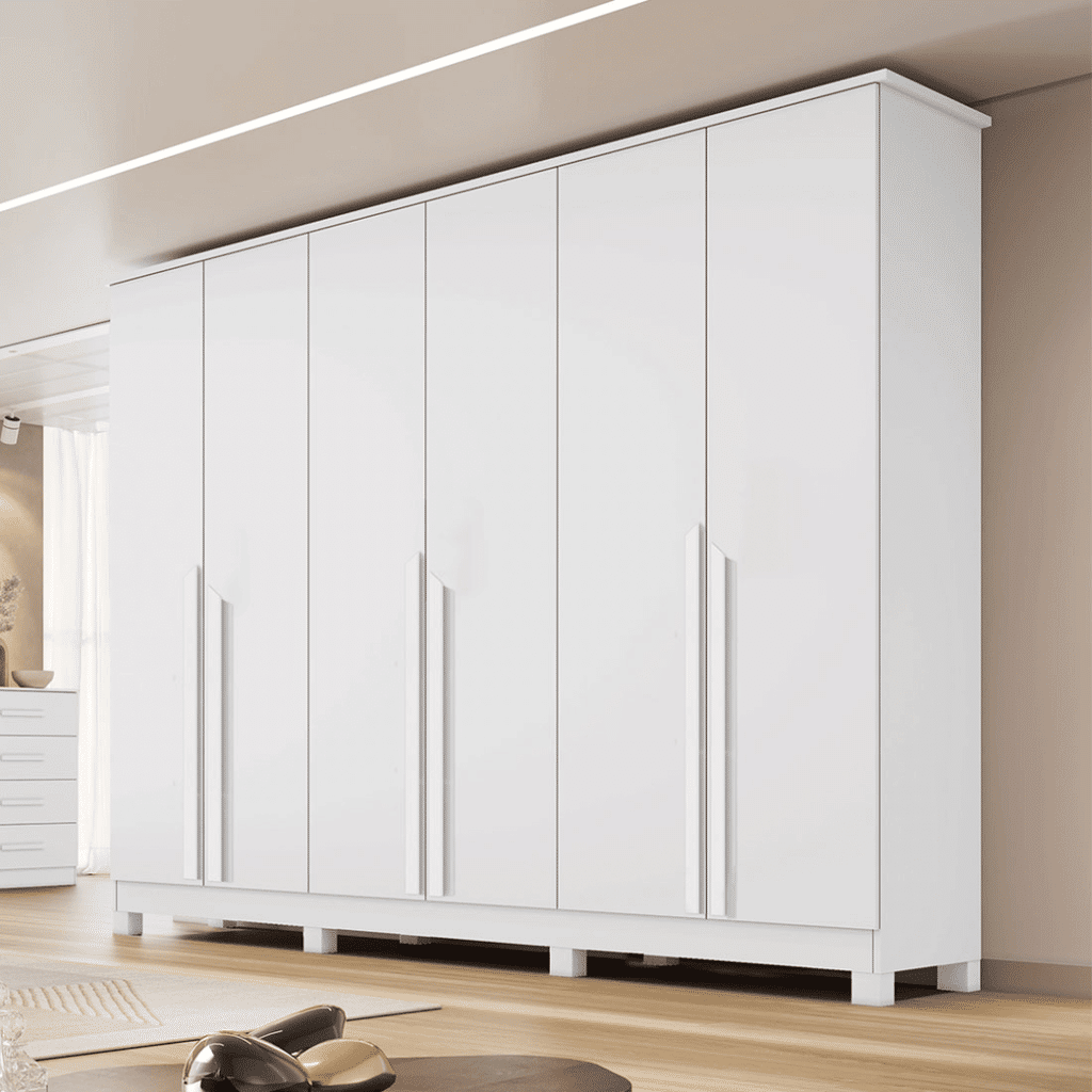 Guarda-Roupa Casal 100% MDF 6 Portas Bianca com Pés - Branco