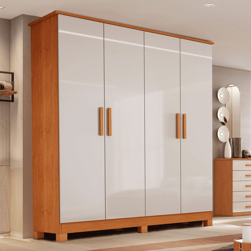 Guarda-Roupa Solteiro Em MDF 4 Portas Bianchi Nina Nature/Off