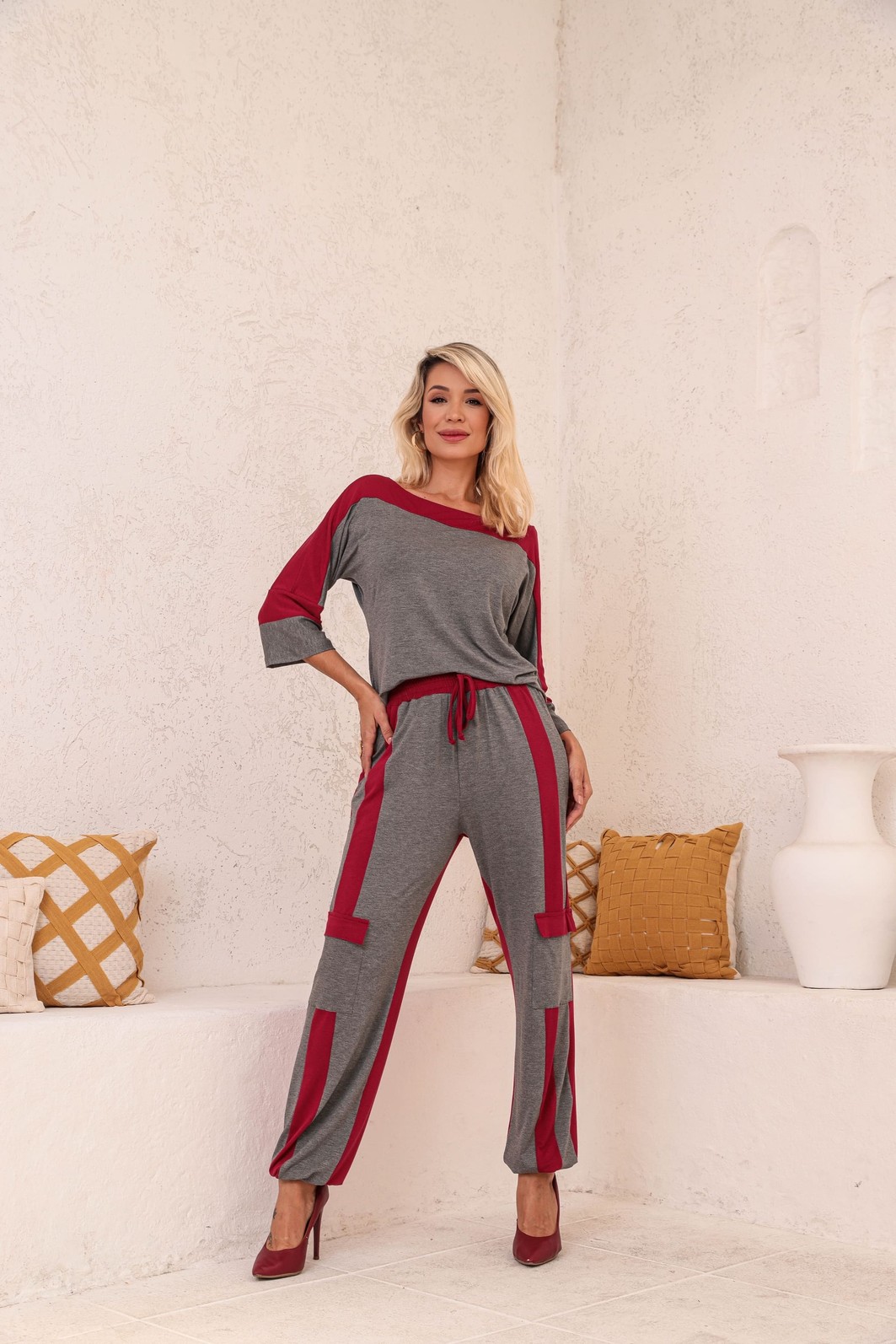 Conjunto Bicolor Clara Cinza/Marsala Map Store - Loja Virtual