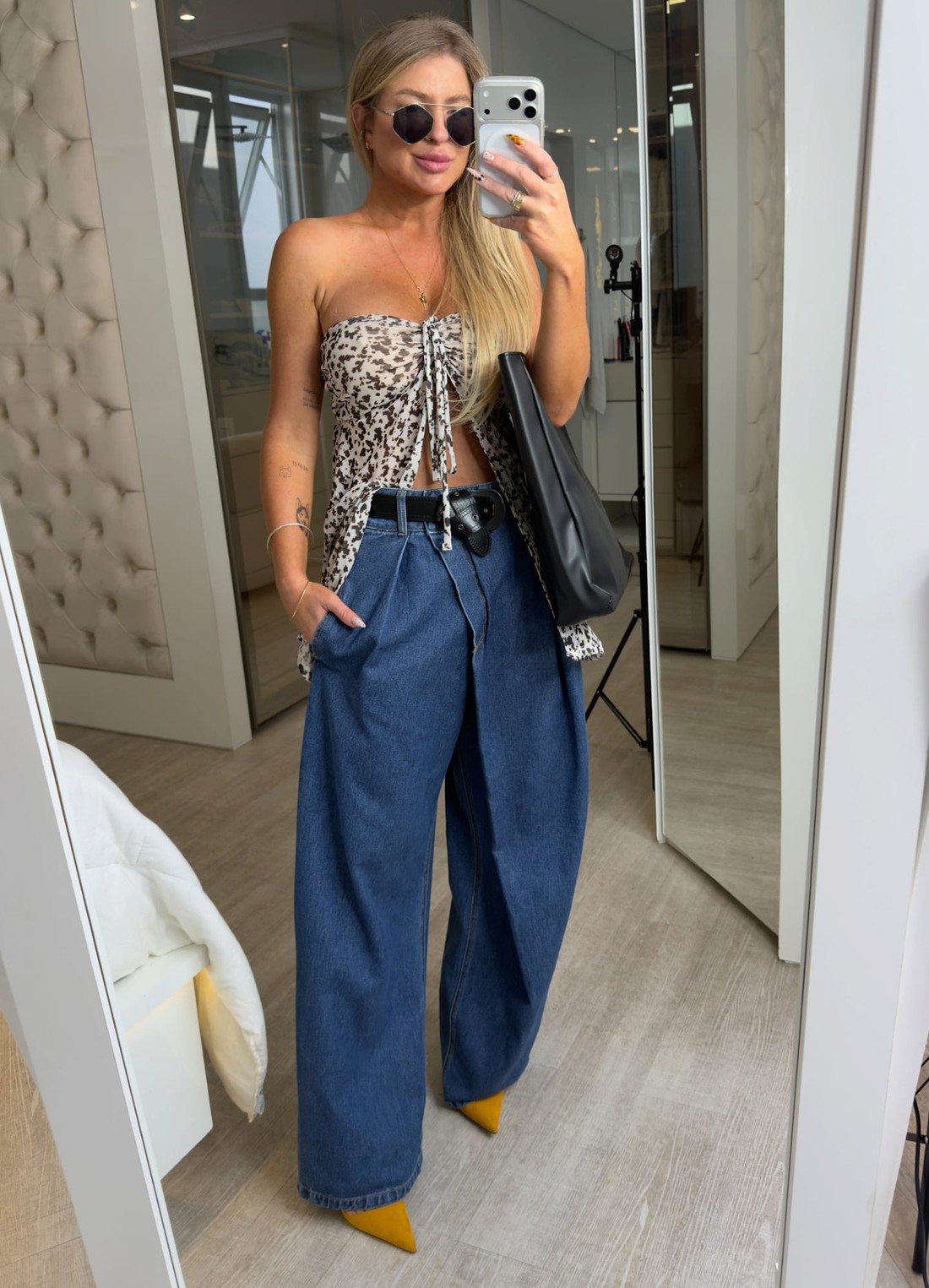 Calça jeans crossover envelope Mundu Lulu - Loja Virtual