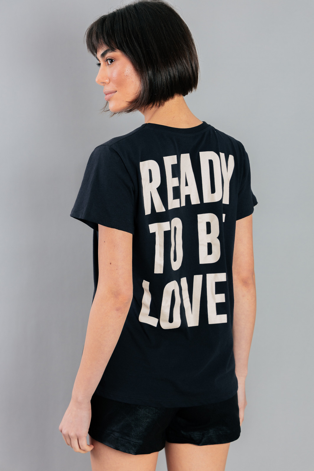 T-SHIRT BABYLOOK PRETA LOVED Marina&Gabriella - Roupas Femininas