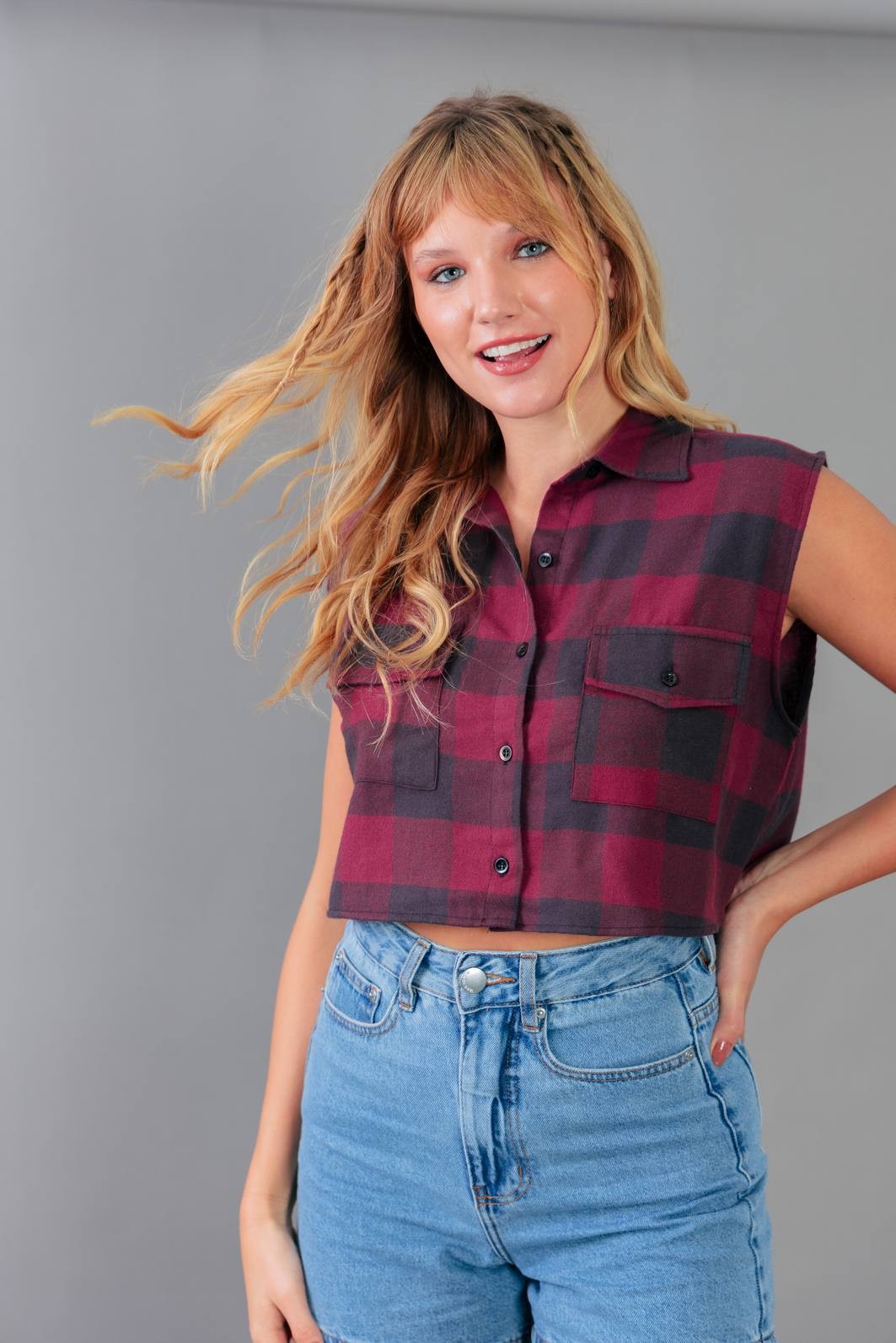 Camisa Cropped Xadrez Luxo Vermelha Dondoca Moda Feminina