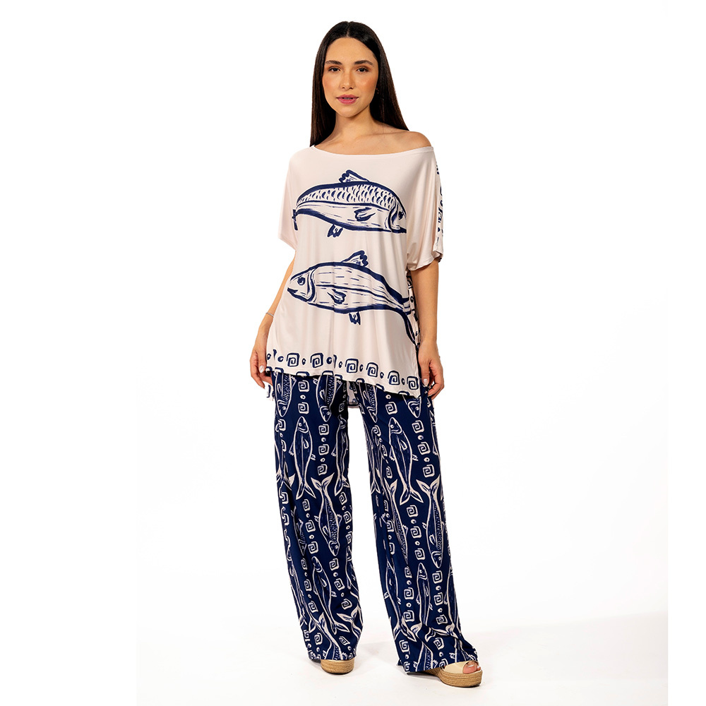 Blusa Conceito Maxi Peixes Fundo Off