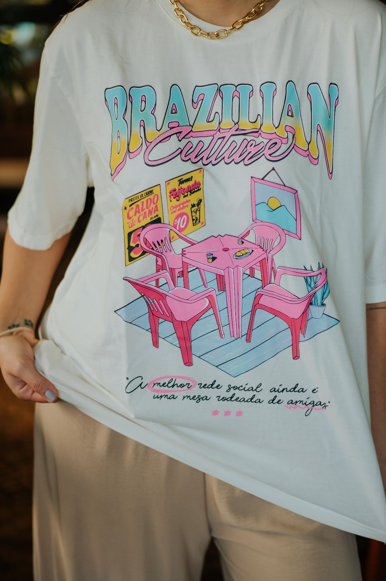 T-SHIRT OVERSIZED BRAZILIAN CULTURE OFF WHITE - Dolce-me® | DCM
