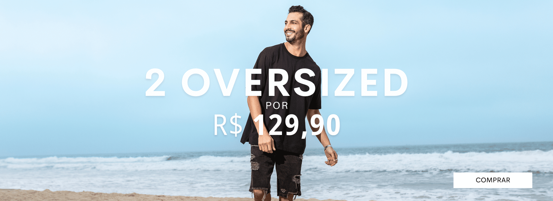 Aproveite a nossa promo de 2 camisetas oversized por 129,90 reais.