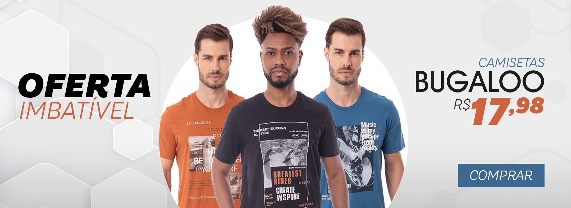 Promoção de camisetas Bugaloo por R$17,98