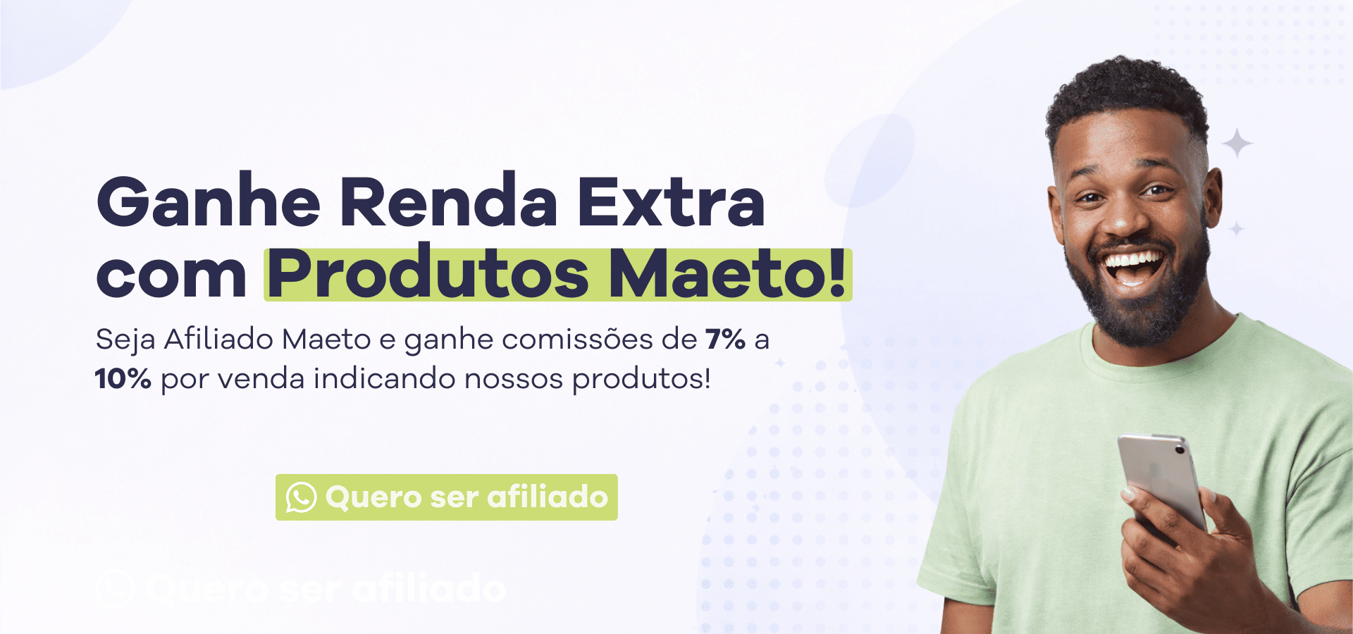 Banner do Programa de Afiliados Maeto para gerar renda extra com comissões de 7% a 10% por venda
