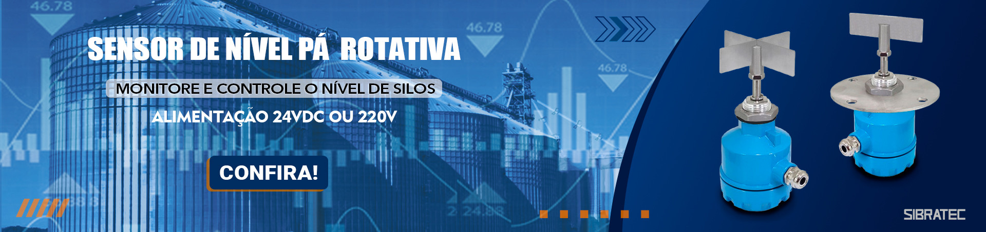 Sensor de nível tipo Pá rotativo para Silos