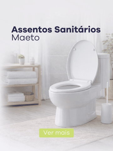 Assento sanitário Maeto instalado em banheiro moderno, com design branco, ambiente clean e iluminação natural