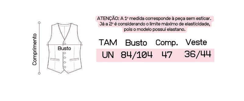 Tabela de Medidas da Jaqueta Ariana