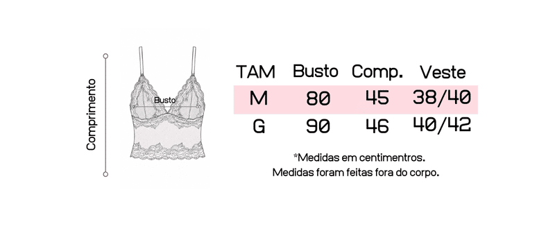 Tabela de Medidas da Jaqueta Ariana